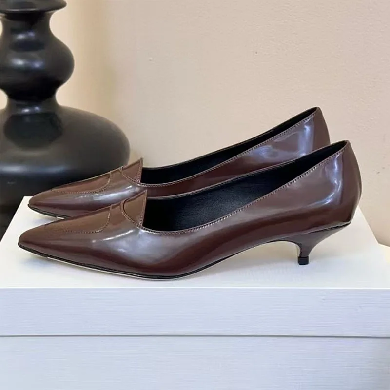 

Sexy Kitten Heels Shoes Woman Pointed Toe Slip-on Women Pumps Genuine Leather High Heels Shoes For Women Zapatos De Mujer