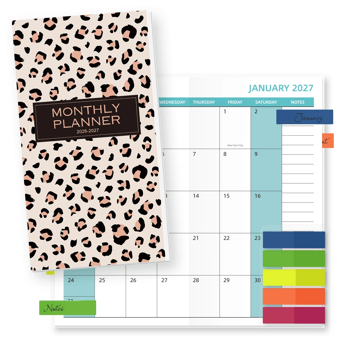 1pc Beige Leopard Monthly Planner with Tabs & Budget Stickers, Waterproof Cover, 20 x 14 x 1.5 cm, for Home, Office & Daily Use