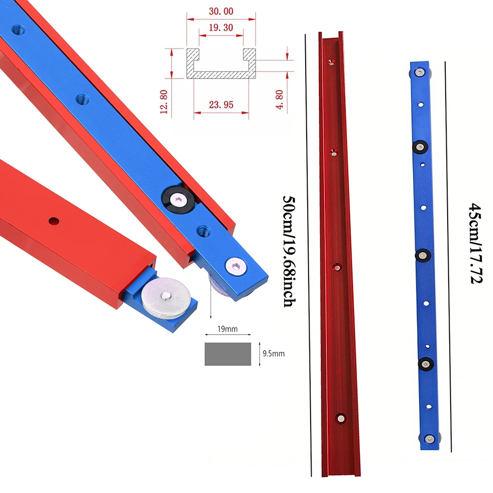 2pcs 50cm 30 Type T-track & 45cm Miter Bar Slider T-slot Connector Aluminum Alloy Woodworking Chute Rail DIY Carpentry Tools