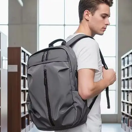 Water Resistant Laptop Backpack Grey Large Capacity Padded Straps Fits 15.6 Inch Laptops for School Daily Use