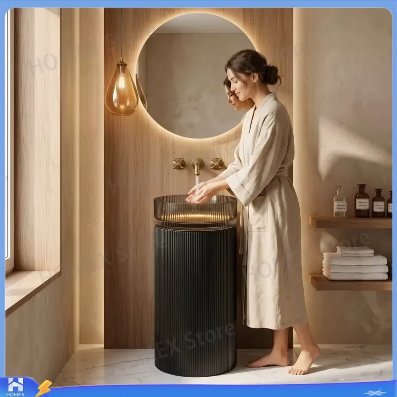 Modern Artificial Marble Resin Wash Basin Round Countertop Sink Polished Surface Eco Friendly Hotel Bathroom Vessel Basin