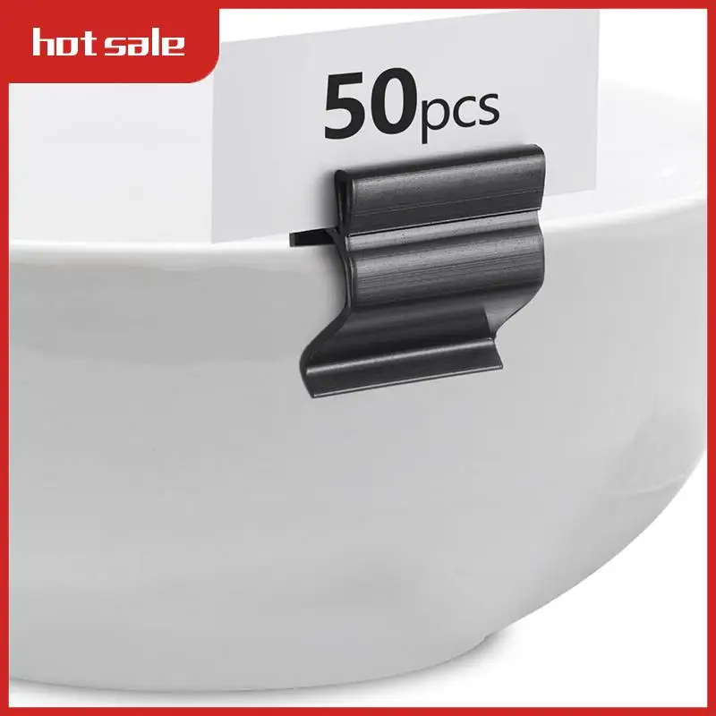 A50M-50 Pcs Black Sign Clip Food Tray Label Holder Reusable Price Tag Tray Sign Holder For Cup Bowl Pan Buffet Trays