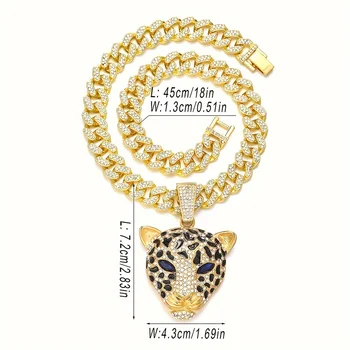 豹紋項鍊,鋅合金鑲鑽豹頭吊墜,個性化奢華古巴鏈,嘻哈風格男女通用飾品,美國製造 10 最佳銷售 豹紋項鍊 - №6