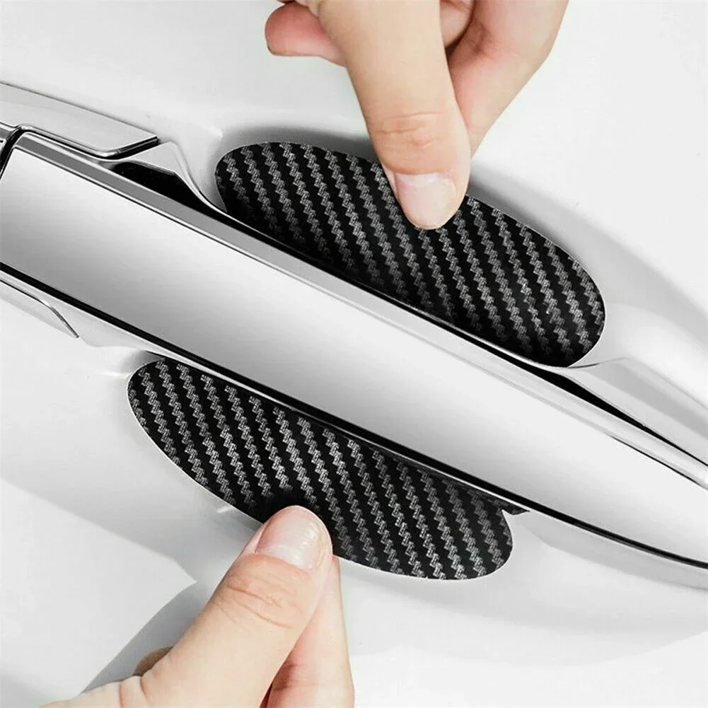 Car Door Handle Stickers 4 Pcs Set Film Stickers Parts Waterproof Anti-scratch Black Car Door Handle Carbon Fiber Vinyl