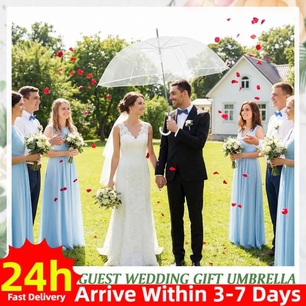

Большие ветрозащитные прозрачные свадебные зонты 52 дюйма с классической ручкой-крючком, оптовые подарочные зонты с бирками «Спасибо» и веревкой