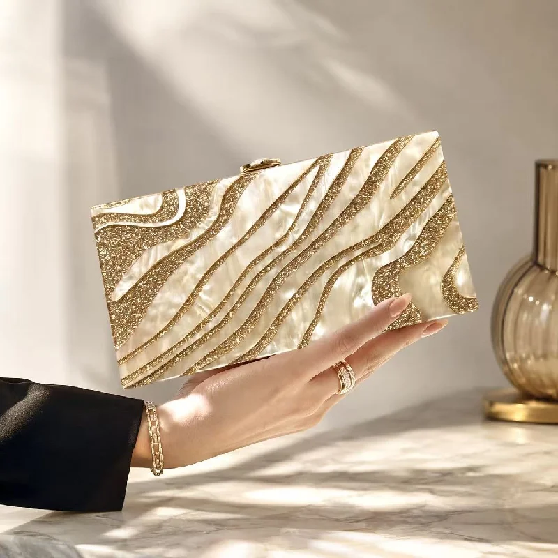Acrylic Clutch Evening Bag Women Beige Hard Shell Chain Shoulder Crossbody Bag, Square Box Purse For Wedding Party Date