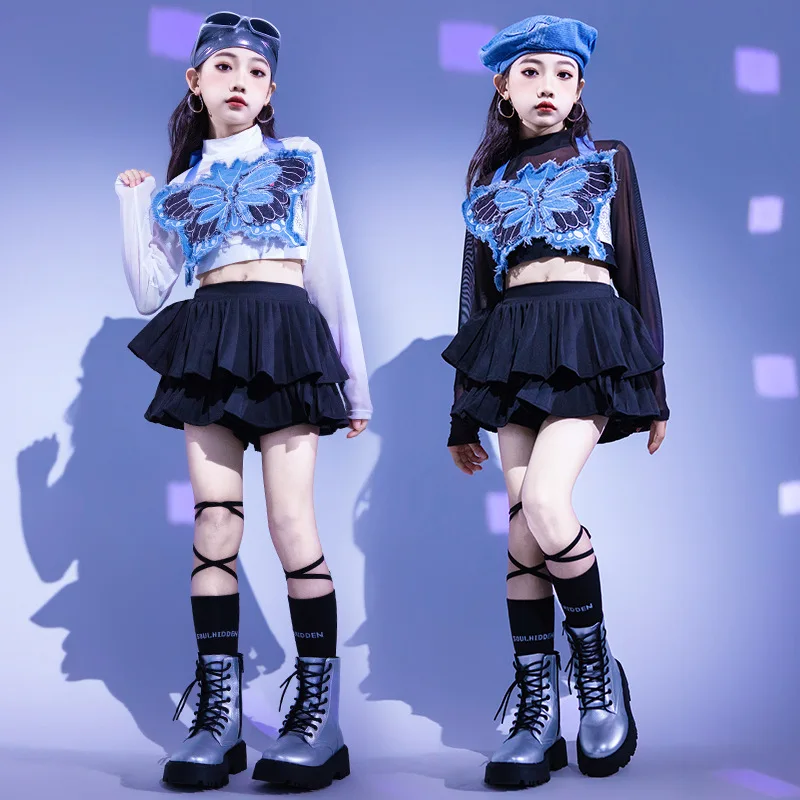 ملابس رقص جاز للبنات ، بلوزة كورية ، تنورة قصيرة ، فستان أزياء الفتاة ، الهيب هوب ، 2 ، 4-15