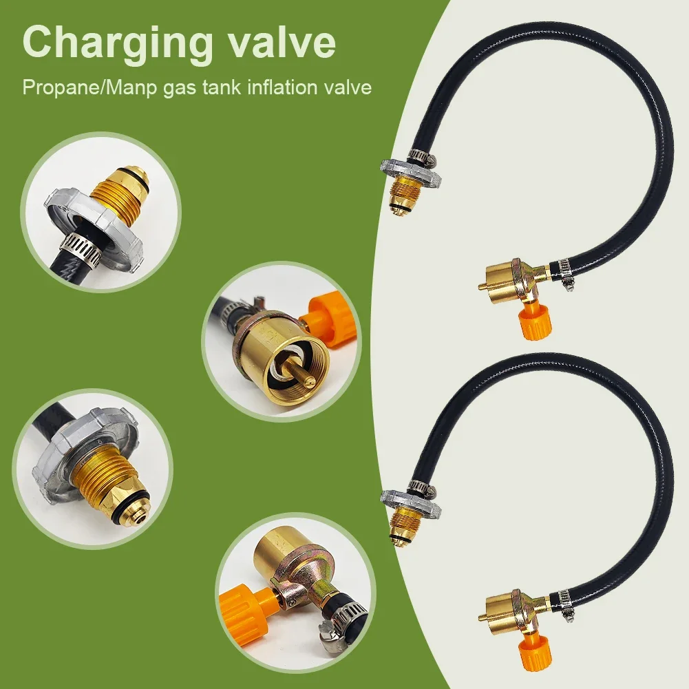 Gas Cylinder Filling Gas Adapter with ON-Off Control Valve Propane Extension Hose Copper Propane Refill Hose for Outdoor Camping
