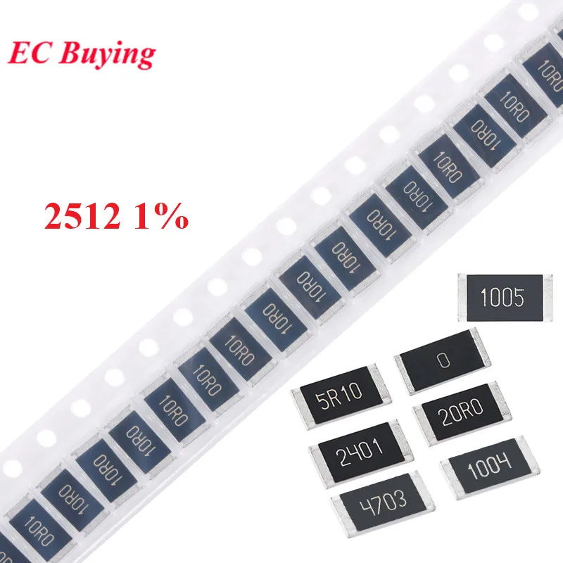 50pcs 2512 SMD Resistor 1% 0~10M 1W 0 0.03 3.3 5.6 12 20 30 36 47 51 82 100 200 680 750 1K 2K 6.8K 10K 20K 22K 200K 1M 10M ohm