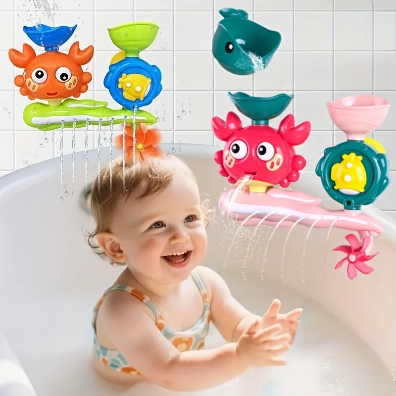 1 szt. Interaktywna zabawka do kąpieli z obrotowym kołem wodnym i przyssawką - Nietoksyczna zabawa w wannie z ABS, nie wymaga elektryczności
