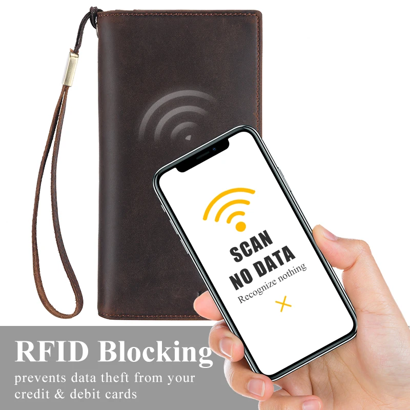 سكلاتوم-جلد طبيعي محفظة حصان مجنون للرجال ، حامل بطاقة عمل طويل متعدد الوظائف ، محفظة نسائية ، أزياء العلامة التجارية