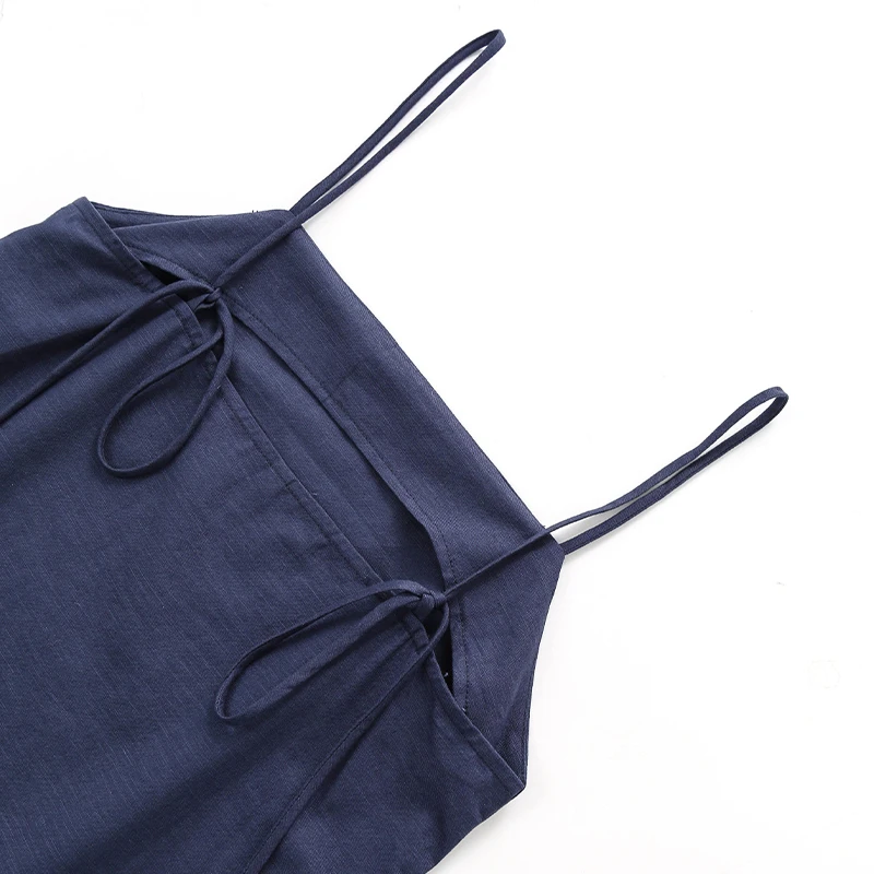 Cotton and Linen Women's Dress Casual Strapless Sleeveless Back Bandage Chic Elegant Party Club Mini Dress Boho Sundress