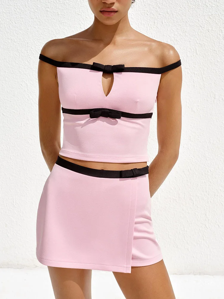 

High Waist Straight Collar ort Top And Skirt Set Women's Faion Summer Outfit Two Piece Ensemble Student orm Workwear