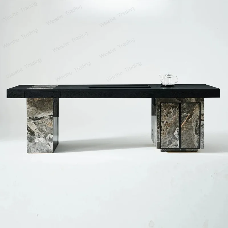 Minimalist solid wood tea table, kettle integrated embedded home office tea table light luxury