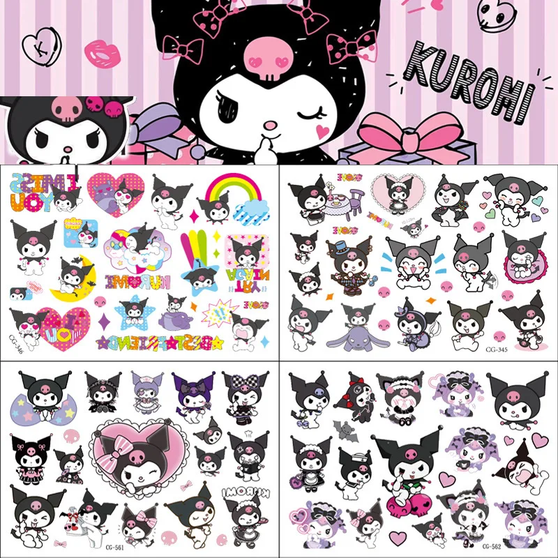 Pegatinas de tatuaje de Kuromi para niñas, calcomanías de dibujos animados de Sanrio kawaii, tatuaje temporal a prueba de agua, juguete de regalo de