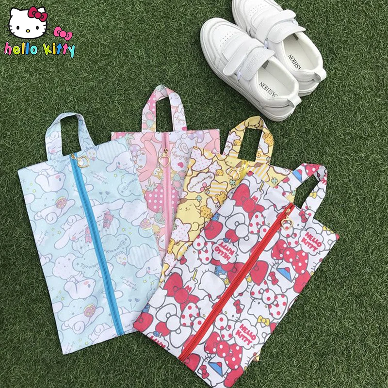 Bolsa de almacenamiento de zapatos de dibujos animados Kawaii Sanrio Hello Kitty, Melody Cinnamoroll Purin, tela Oxford impermeable, cubierta de