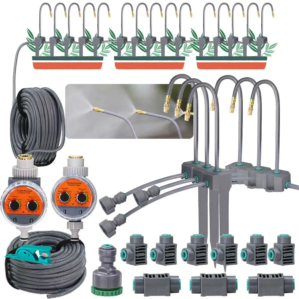 50-5M Garden Spray Cooling System 360 Degrees Free Bend Greenhouse Automatic Irrigation Watering Kit Adjustable Sprinkler Head