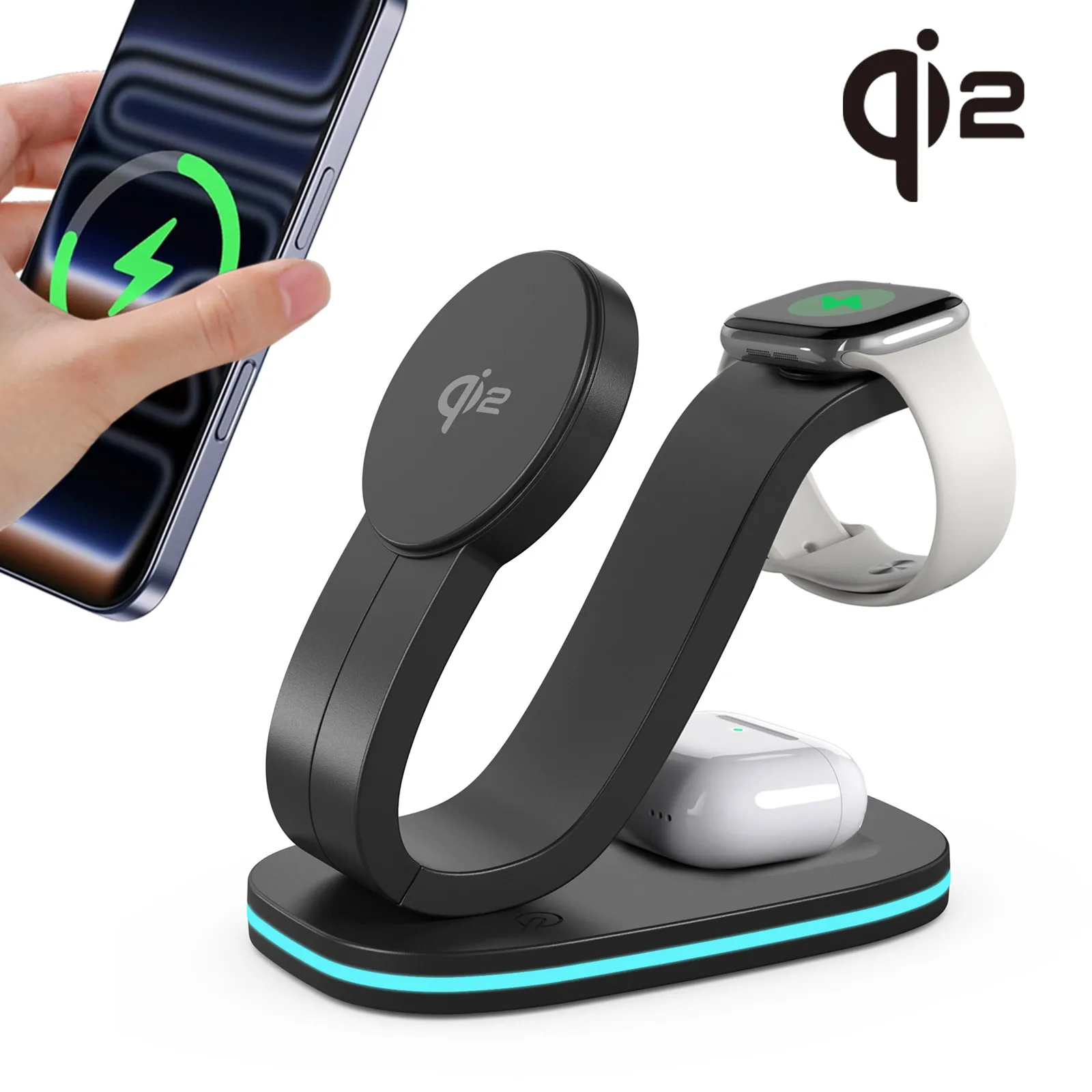 

3-in-1 Magnetic qi2 15W Wireless Charger Stand Night Light For iPhone 17 16 15 14 13 12 Apple Watch SE Airpods Pro Fast Charging