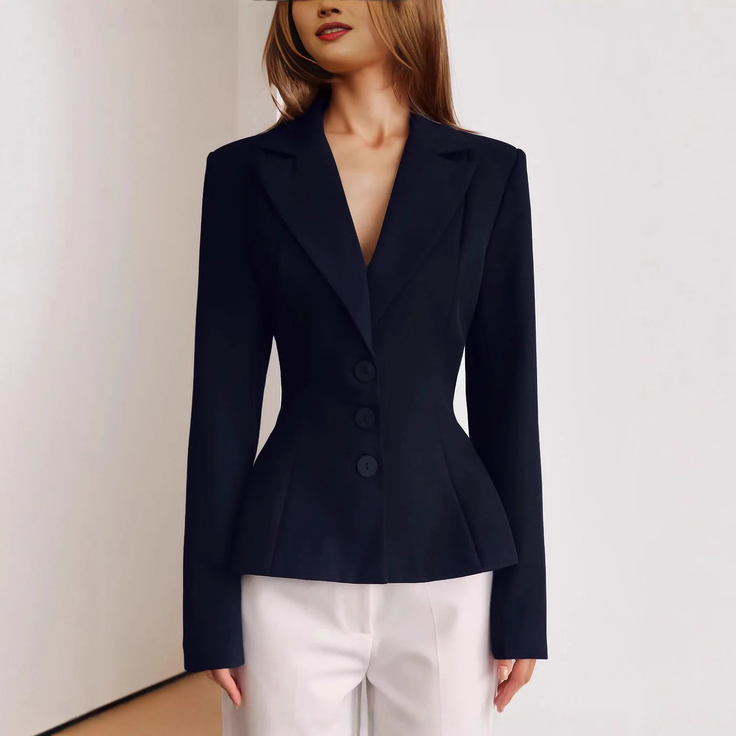 

Повседневная модная подушечка Jaet Long Sve V-Ne с застежкой на талии для поездок на работу, женская полиэфирное волокно, обычная, тонкая