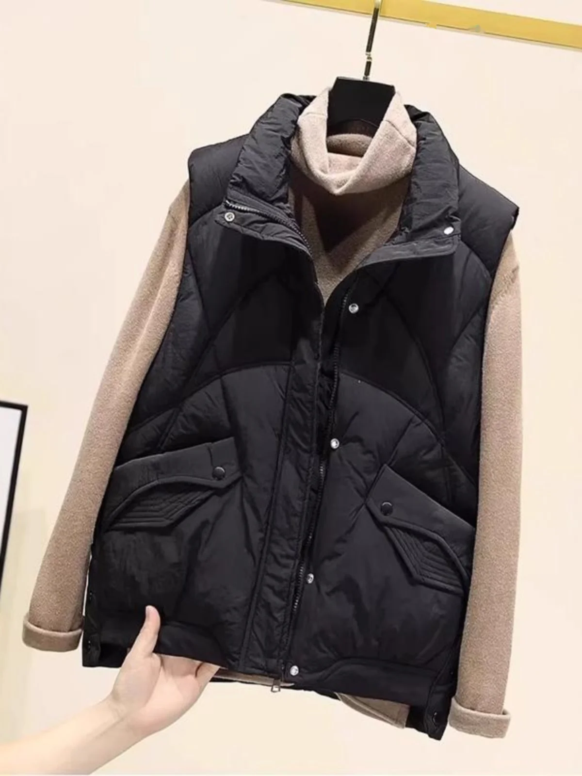 여성용 다운 코튼 조끼 2025 가을 겨울 신상 한국 스타일 루즈핏 패션 소형 사이즈 두꺼운 조끼 아우터웨어 트렌디