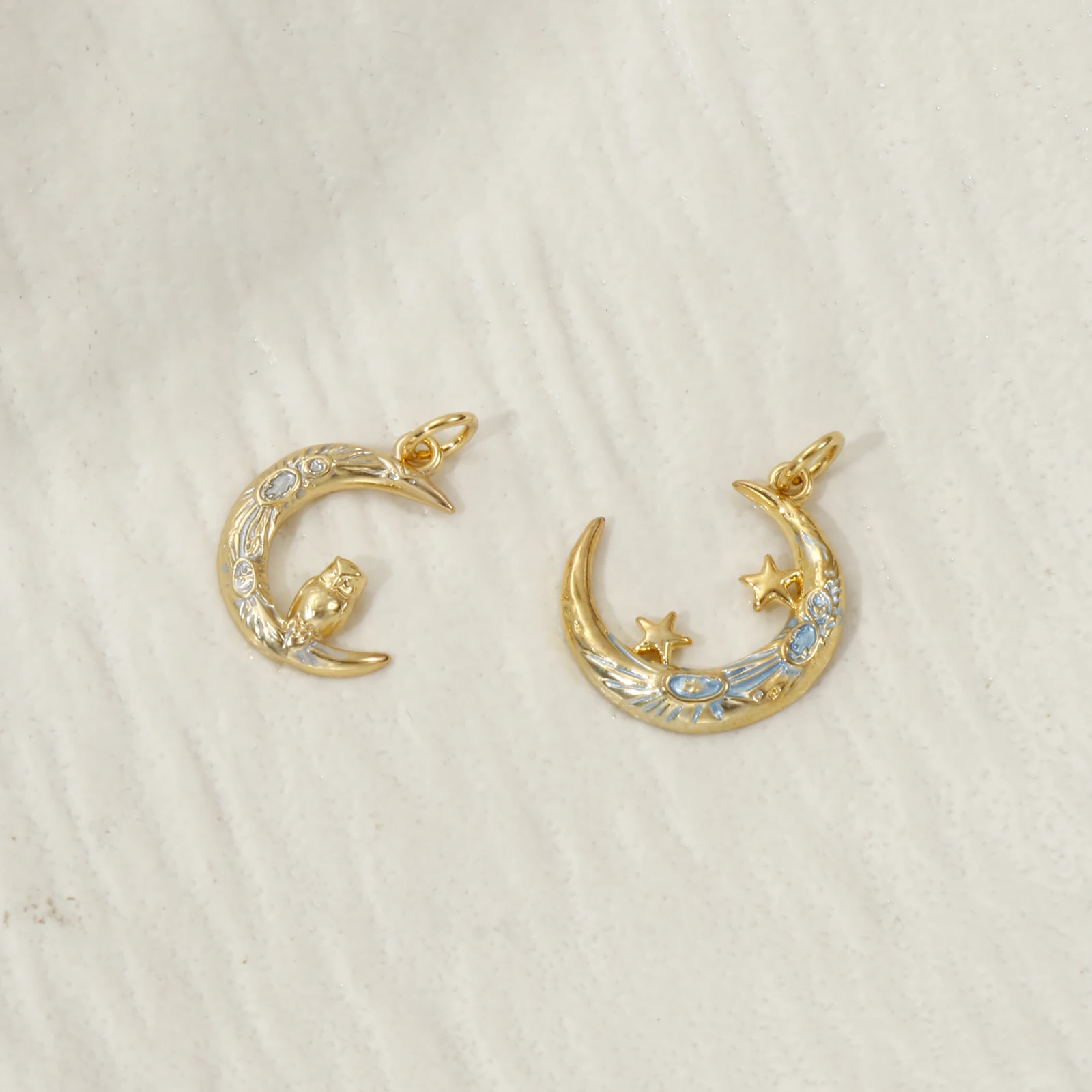 Fashion Brass Galaxy Charms For Jewelry Making 18K Real Gold Plated Enamel Crescent Moon Pendant Eco-friendly 22mm x 17mm,2PCs