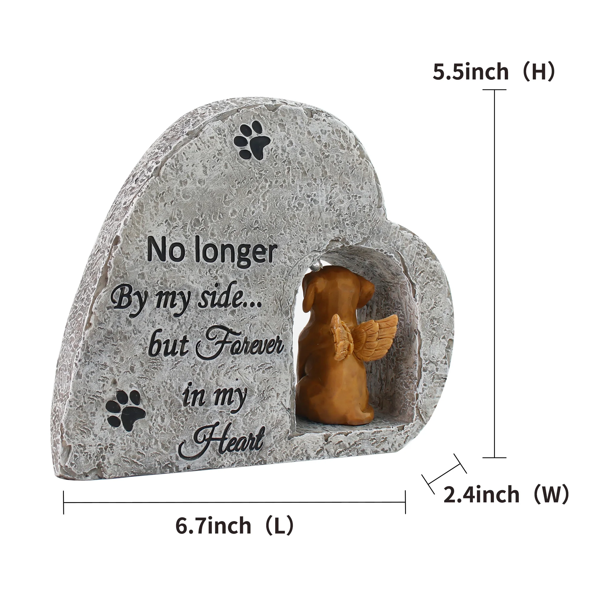 Personalized Solar Dog Pet Memorial Stone with A Angel Puppy Memorial Statue, Custom Dog Grave Marker Or Garden Memorial Stone