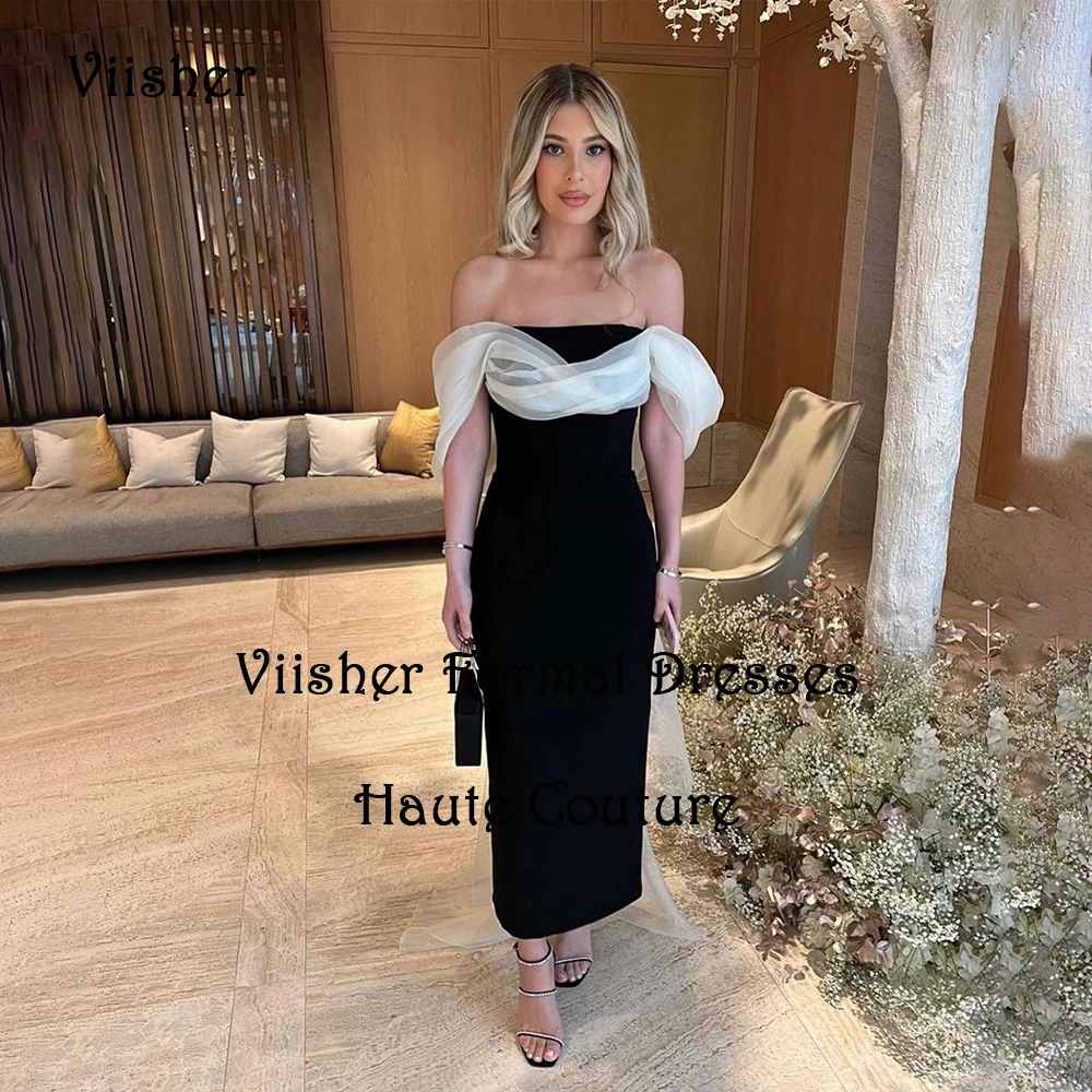 

Black Mermaid Evening Dresses for Women Off Shoulder Strapless Prom Dress Ankle Length Arabian Dubai Formal Gown