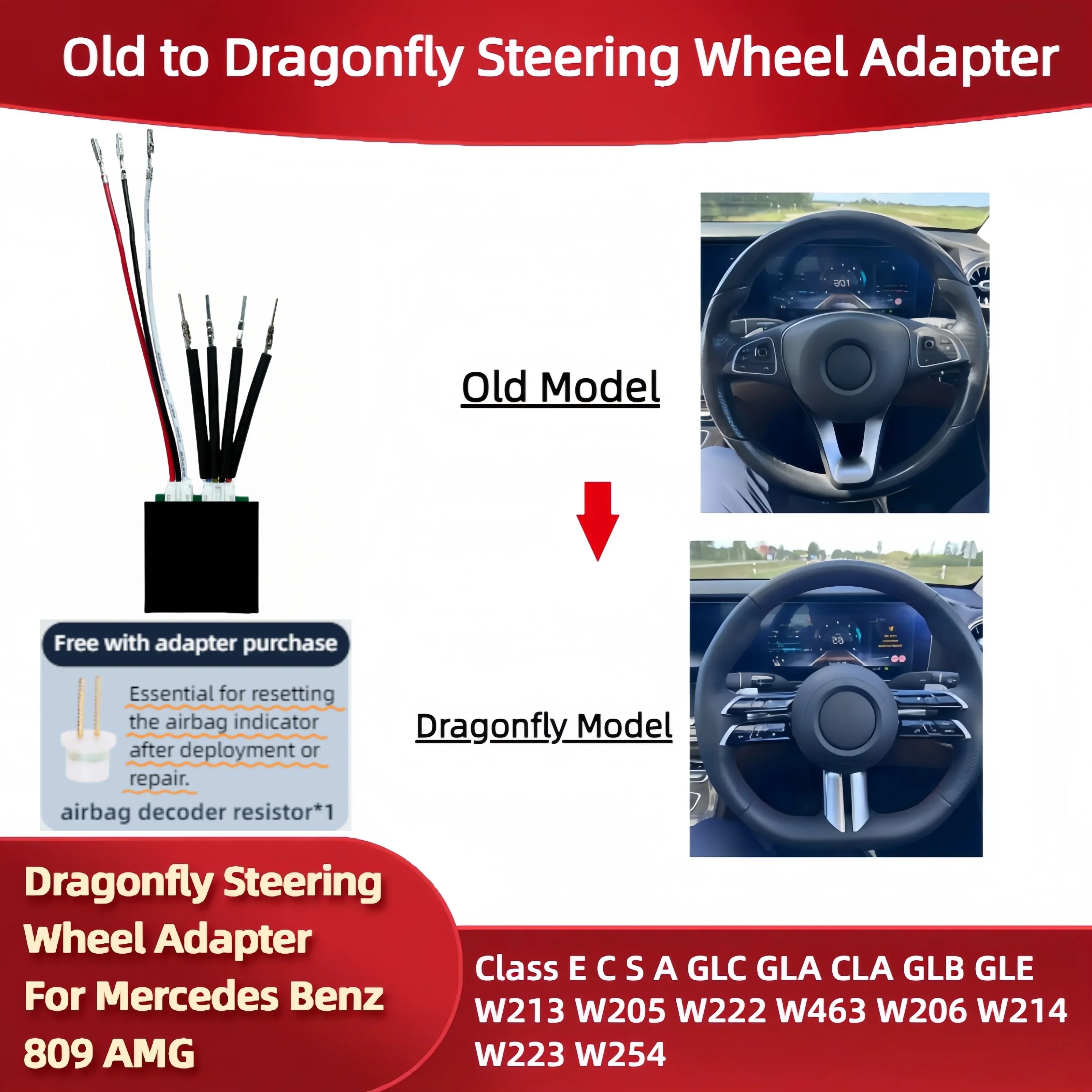 Old to Dragonfly Steering Wheel Adapter Decoder for Mercedes Benz 809 AMG Class E C S A GLC GLA CLA GLB GLE W213 W205 W222 W463