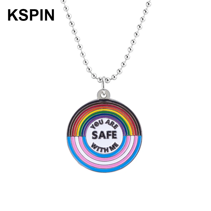 You are Safe with Me Necklace Transgender Rainbow Pansexual pride Genderqueer pride Asexual Pendant Necklace