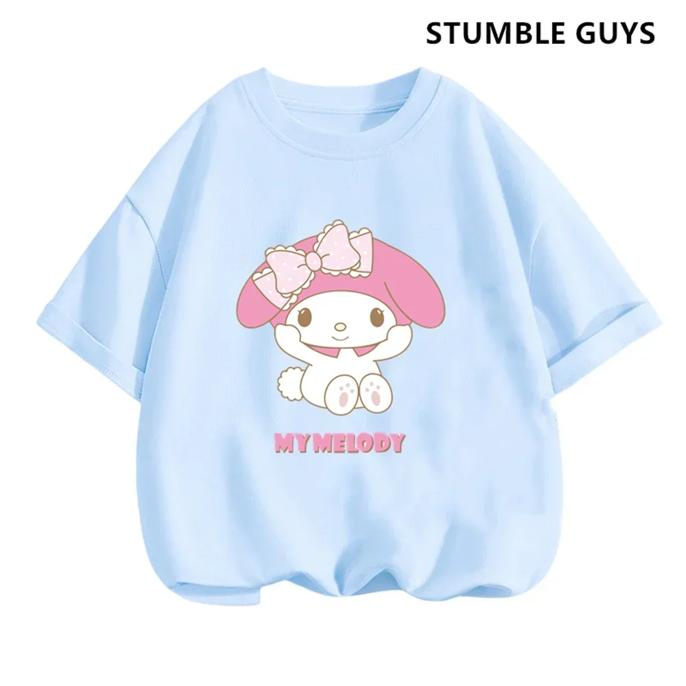 2024 New My Melody Tshirt Anime Summer Multiple Fashion Children\'s T-shirts Round Neck Casual Short Sleeve Print Trucksuit