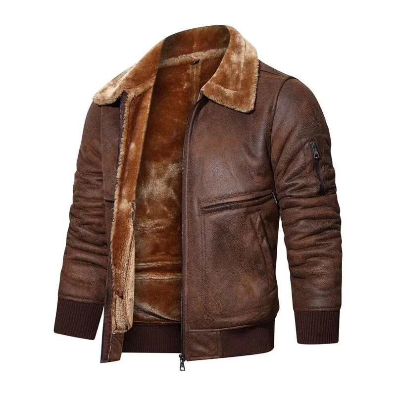 

Men's Fur Lined Jacket Leather And Fur Integrated Outerwear Warmth Guaranteed Spring 2026 Non-Registered Brand