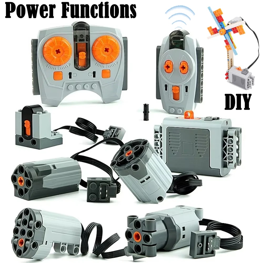 Technic Motor Set Power Functions IR Speed Remote Control Receiver Battery Box Switch Servo Motor DIY Toys For Building Blocks