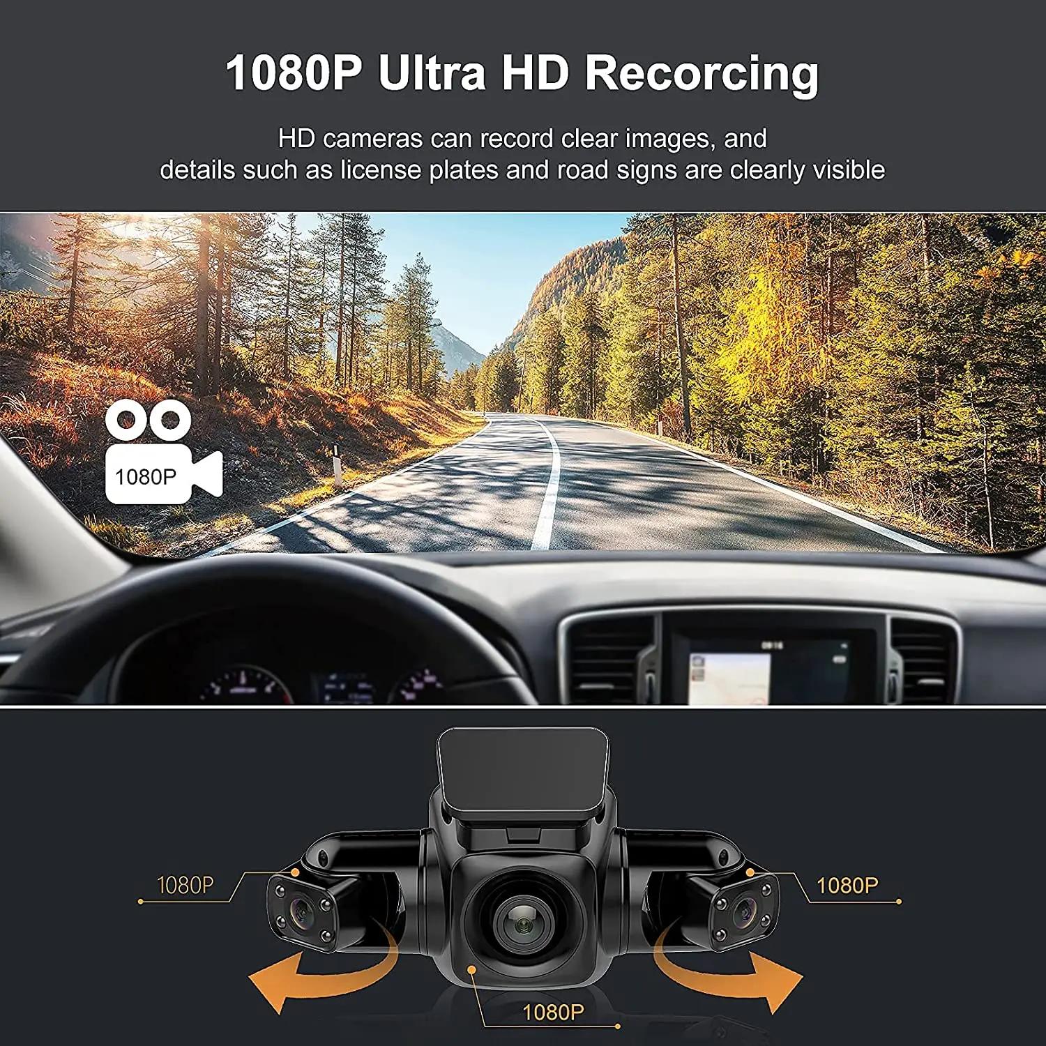 YYHC-New luxury 4 camera car WiFi GPS recorder Night vision dual lens car recorder with rearview mirror head 3 channel