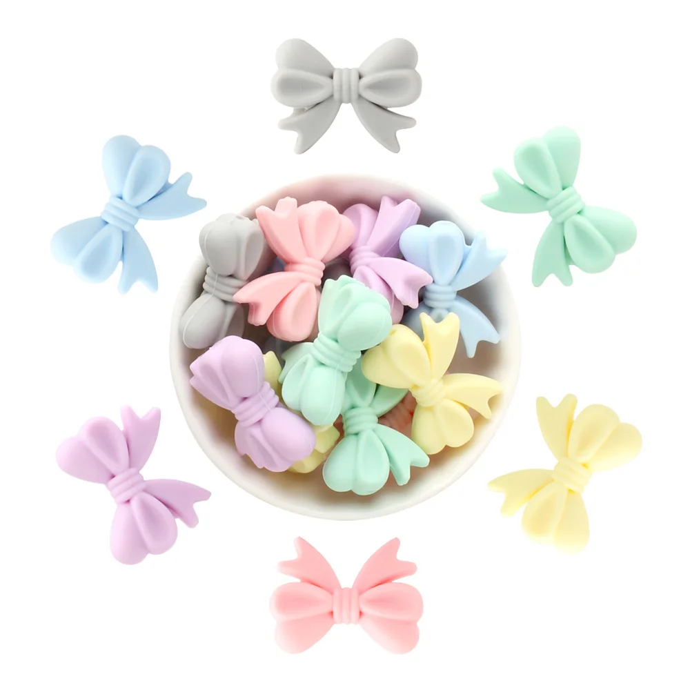 5PCS Bowknot Silicone Beads Bow Baby Teething Focal Beads Teether BPA Free DIY Pacifier Chain Pendant Rattles Accessories