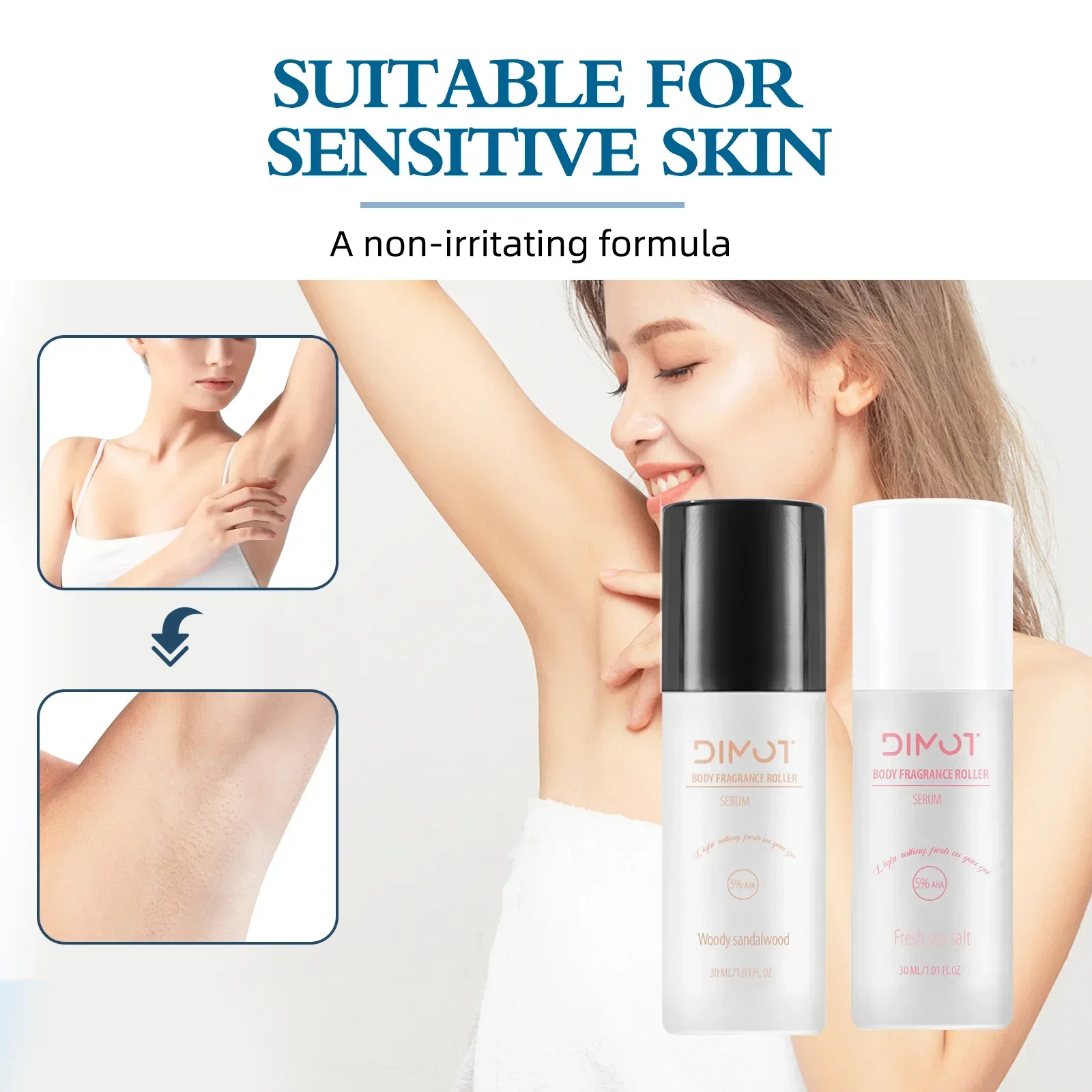 

48H Odor And Sweat Protection Long Lasting Deodorant Serum Roll On 30ml Aluminum Free Gluten Free For Underarms And Body