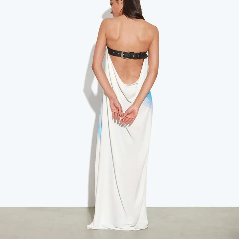 Ärmelloses, bedrucktes, trägerloses langes Kleid, modisch und sexy, für Party, Abschlussfeier, formelle, elegante Damen-Robe. – Detail 12