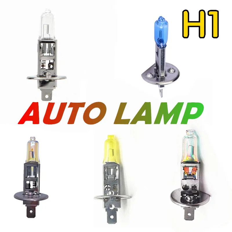 

2 Pcs H1 55W series Car clear Quartz Halogen Bulb Rainbow Blue white yellow light Fog Lamp 12V Hi/lo light Automobile Headlamp