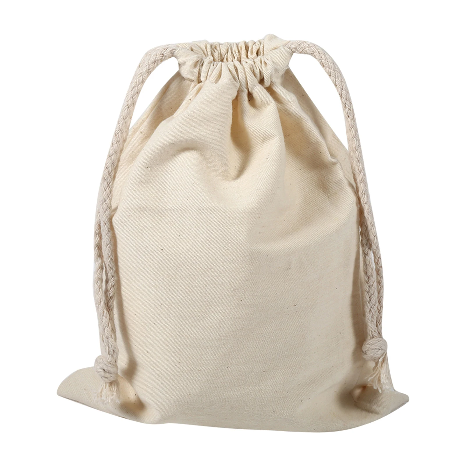 Household Plain Cotton Drawstring Storage Laundry Sack Stuff Bag For Travel Home Use