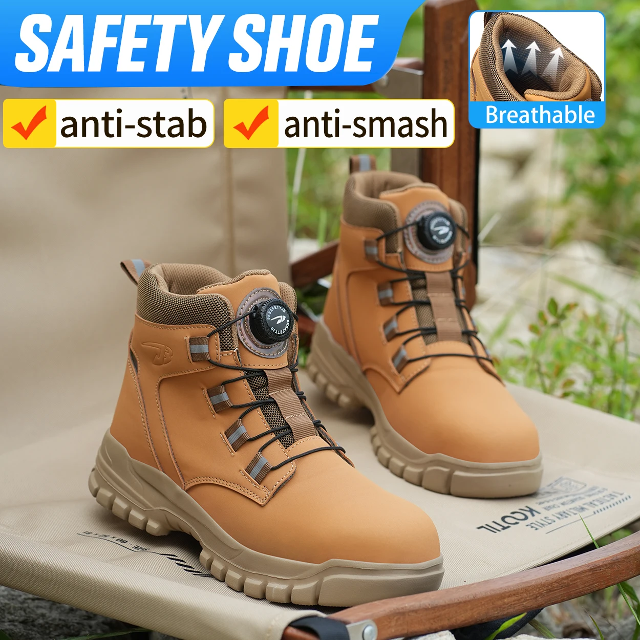 Imagem -05 - Botas de Segurança Masculinas com Botões Rotativos Botas de Trabalho com Biqueira de Aço Sapatos de Segurança de Proteção Indestrutíveis Tênis Masculino à Prova de Punção