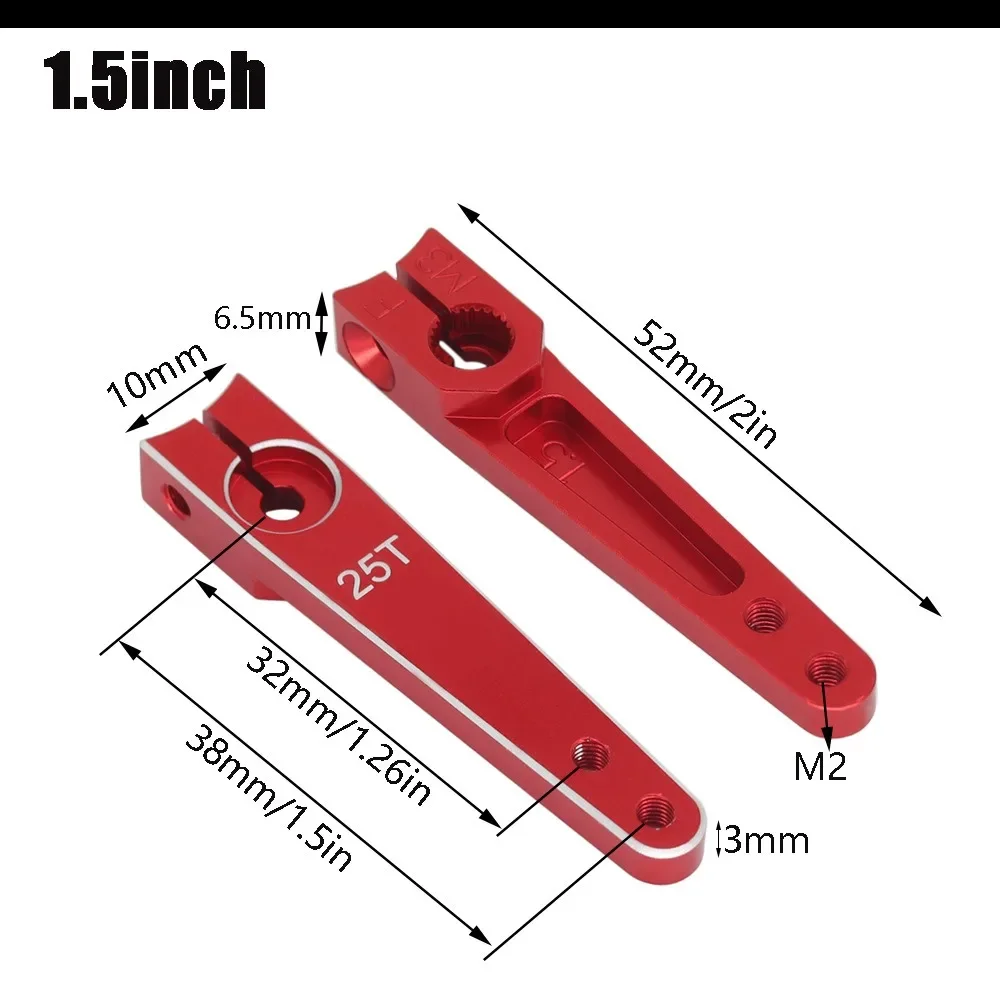 1 Uds. Bocina de brazo Servo de dirección de Metal CNC de aluminio 1/1,25/1,5/1,75/ 2 pulgadas para avión RC coche Servo 25T piezas de brazo oscilante rojo Bl