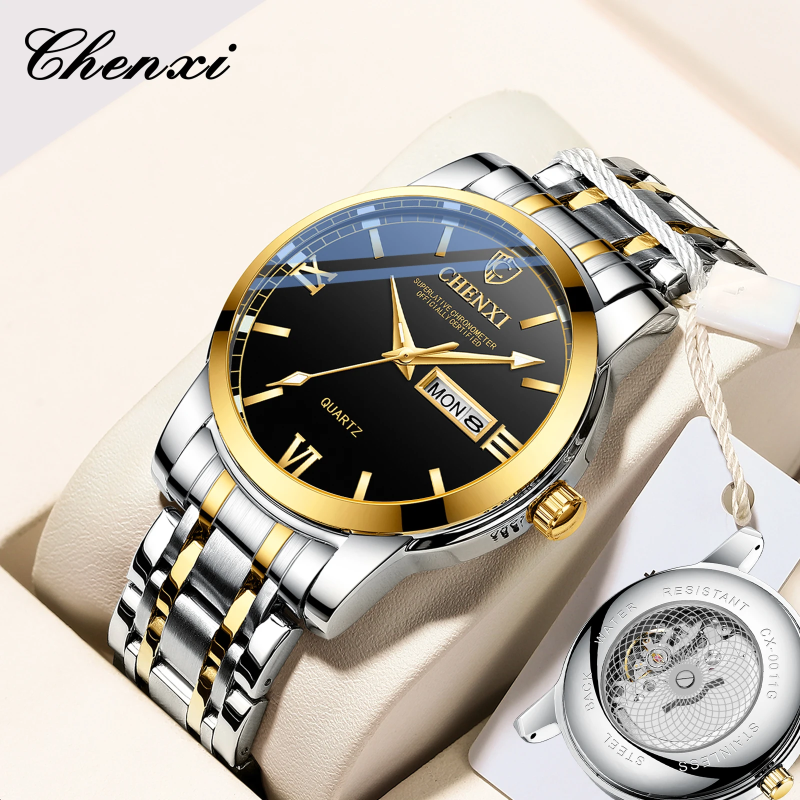 

Chenxi 0011 Luxury Men Casual Stainless Steel Belt Watch Simple Dial Quartz Watch Round Dials Business Wristwatch Original Clock