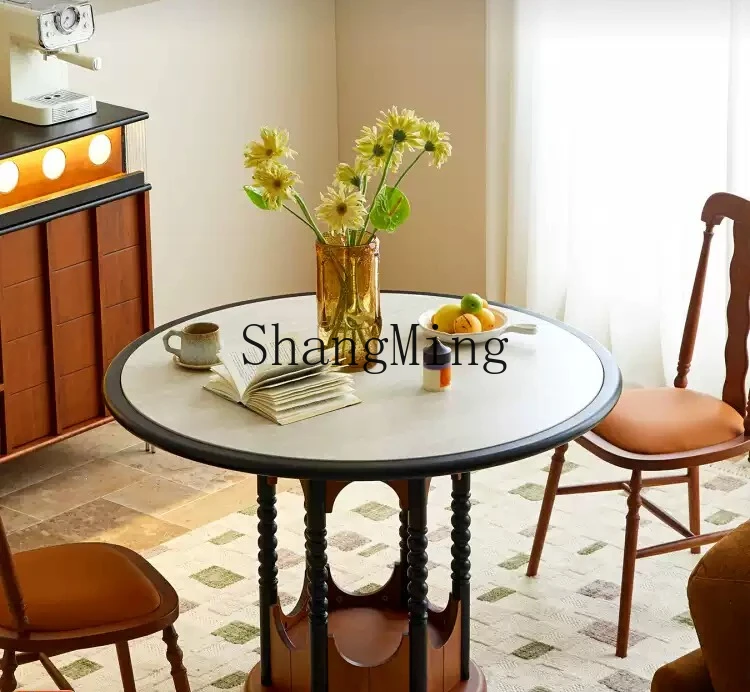 

CL travertine rock slab table retro round table household small apartment