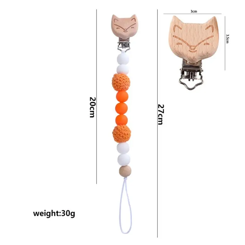 Animal Shape Beech Baby Pacifier Clip Wooden Round Beadsd Anti-Drop Baby Nipple Chain Dummy Holder Soothe Nursing Teething Toy