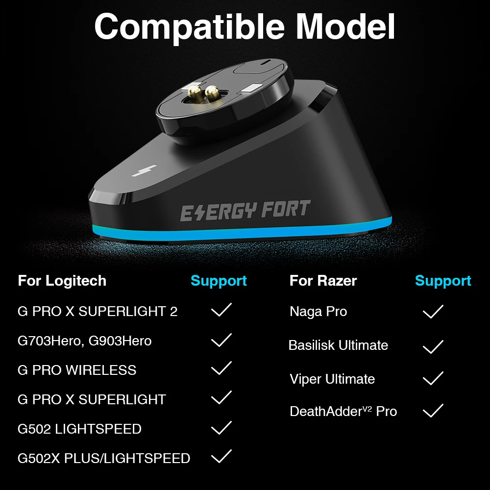 قاعدة شحن مغناطيسية RGB لماوس Logitech G Pro/Superlight 2/Pro 2 G502 X/G903 مع منفذي USB محور LED للشحن السريع #4