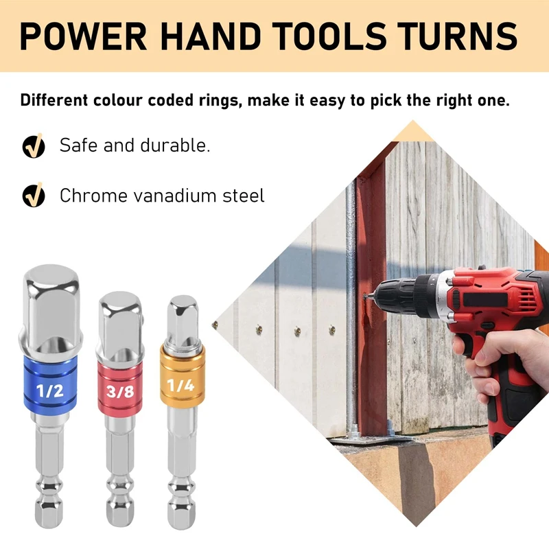 3PCS Socket Adapter Impact Set Hex Shank To 1/4 3/8 1/2 Inch Colorful Extension Converter Impact Drill Bits Driver Power Hand To image 5
