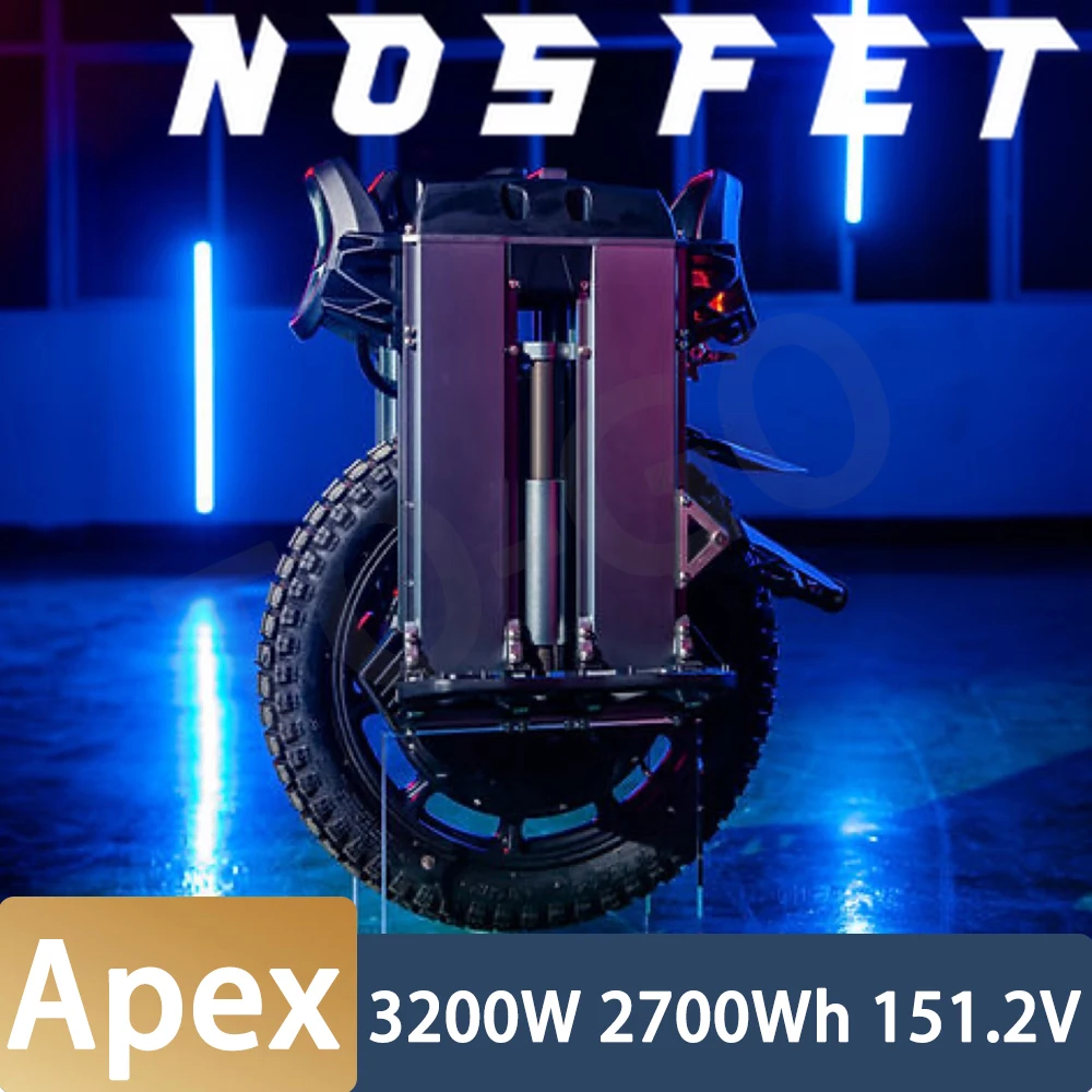 Newest Pre Sale NOSFET APEX 3200W Motor INR21700 2700Wh 151.2V 50S Battery 125km/h Speed 38.8kg N.W 20inch 2.75-14 Tire Unicycle