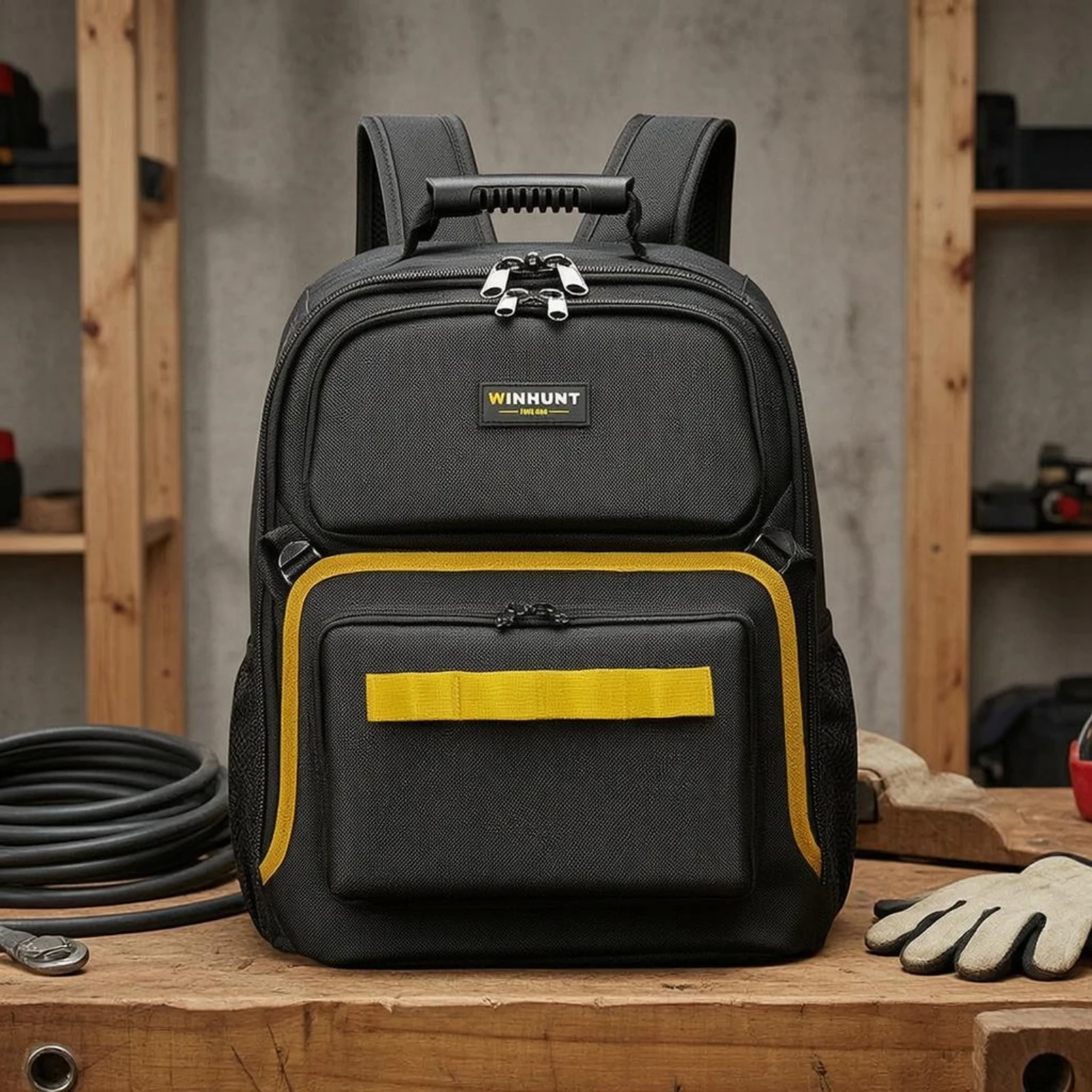 

Backpack Tool Bag Black Tool Backpack Utility Organizer Case Structured Rectangular Zippered Compartments