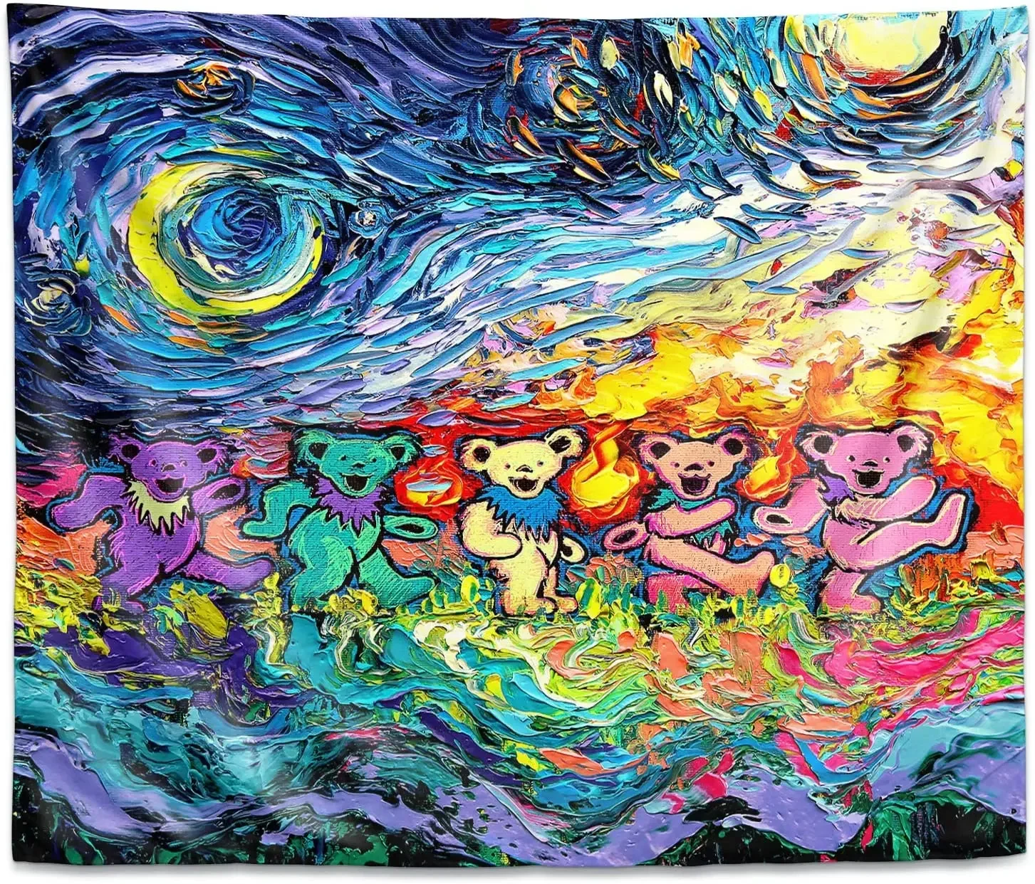 Tapiz de pared de Ho Me Lili, arte de Aja Ann Van Gogh, osos bailando para dormitorio, salón, dormitorio, sala de estar, colgante