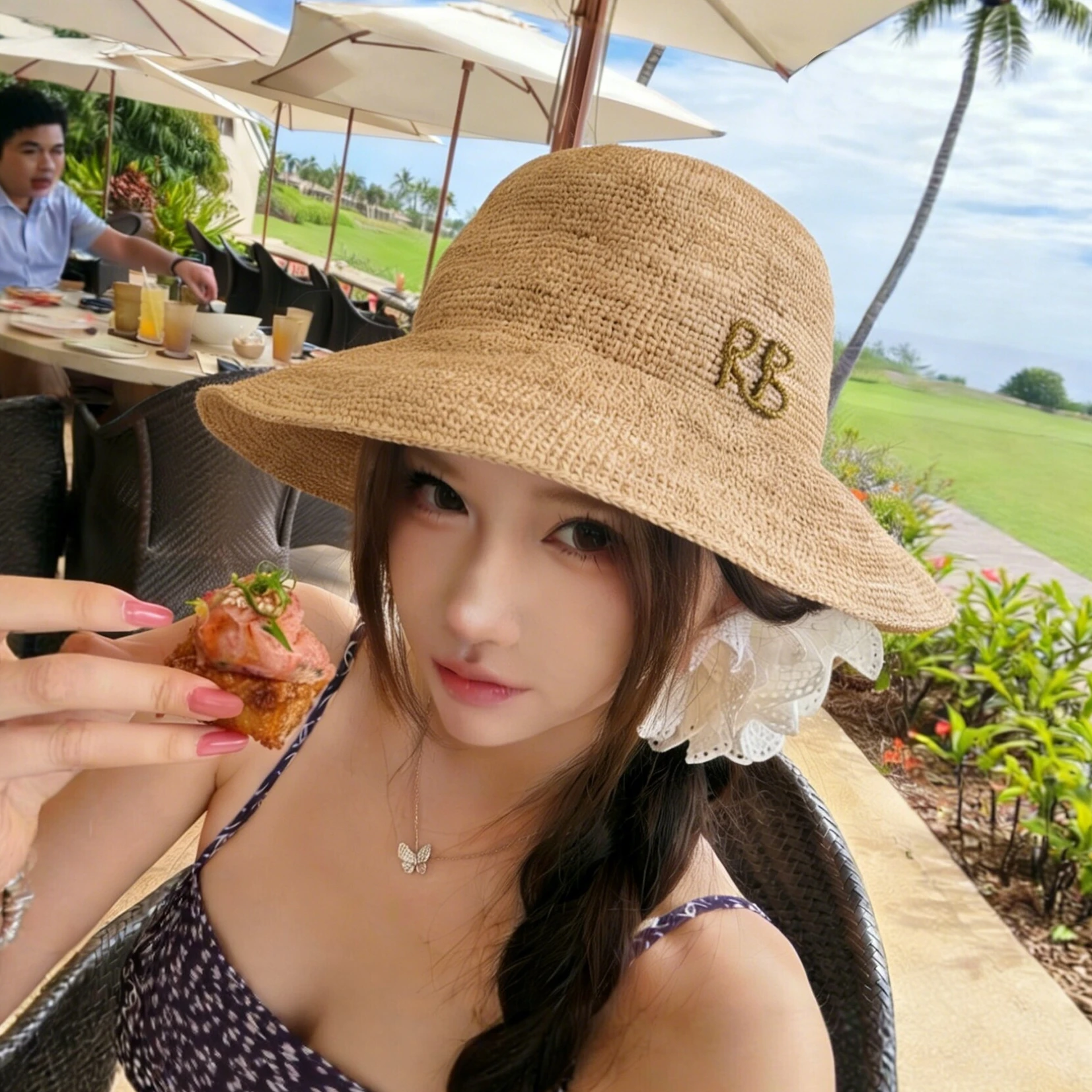summer-straw-hat-women's-foldable-beach-sun-protection-hat-wide-brim-hook-needle-fisherman-style-casual-breathable-hat