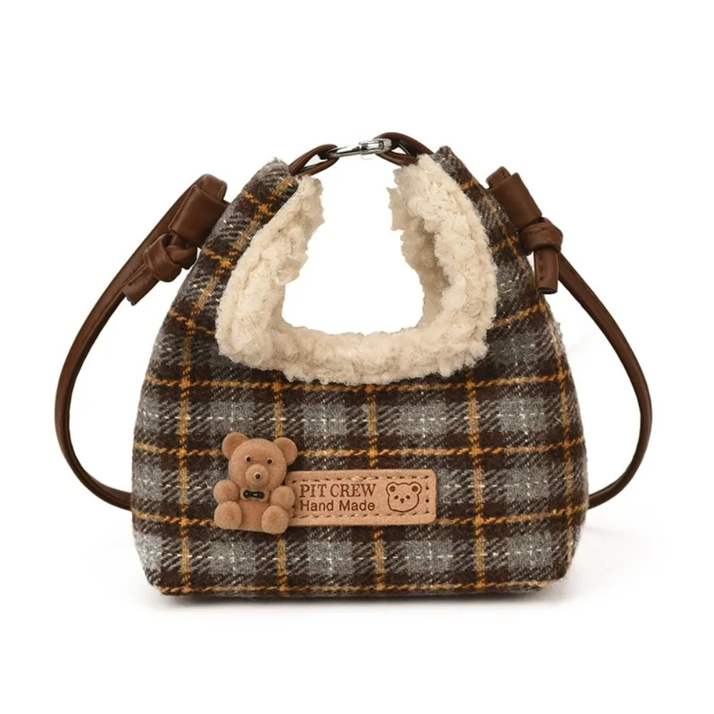 

Soft Vintage Plaid Crossbody Bag Bear Small Capacity Mini Dumpling Handbag All-match Exquisite Cartoon Shoulder Bag Children